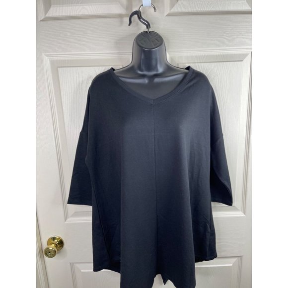 Avenue Shirt Womens Plus Size 14/16 Solid Black 3/4 Sleeves Back Slit NWT Top - Picture 3 of 9